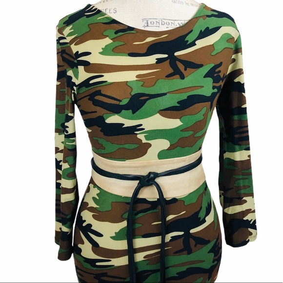 Army Green Fitted Knee Dress - Picture 3 of 7